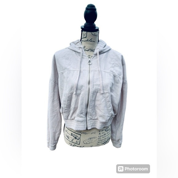 Hollister Jackets & Blazers - Hollister Cropped Jacket Hooded Corduroy  Full Zip Womens Large Ivory